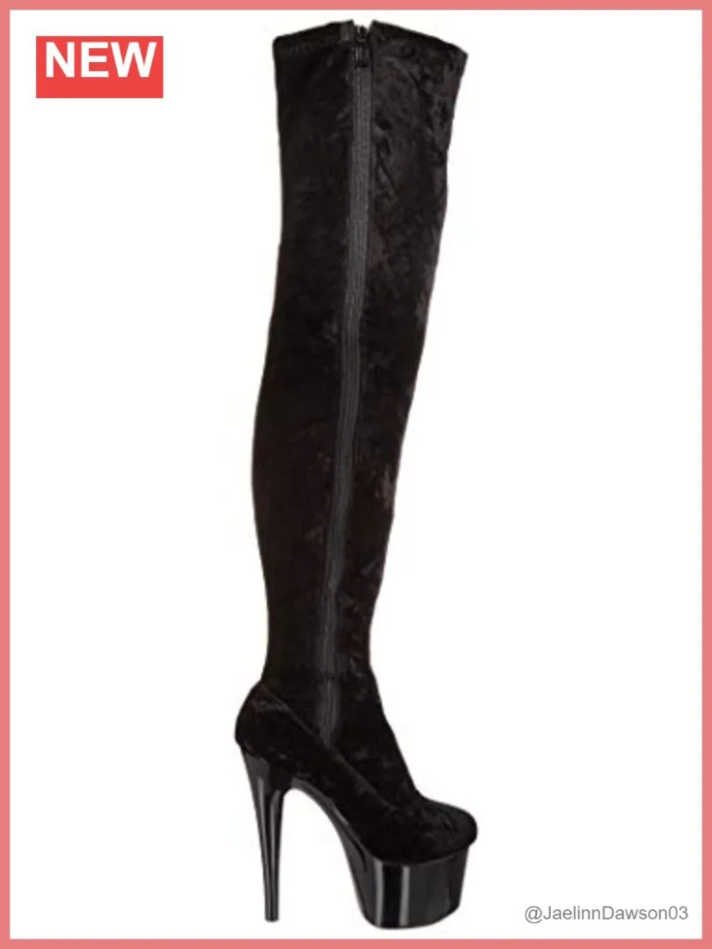 Crushed Velvet Platform Thigh High Boots Motorcycle Dress